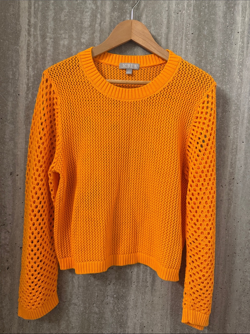 J. Crew Bright Orange Open-Knit Crewneck Sweater